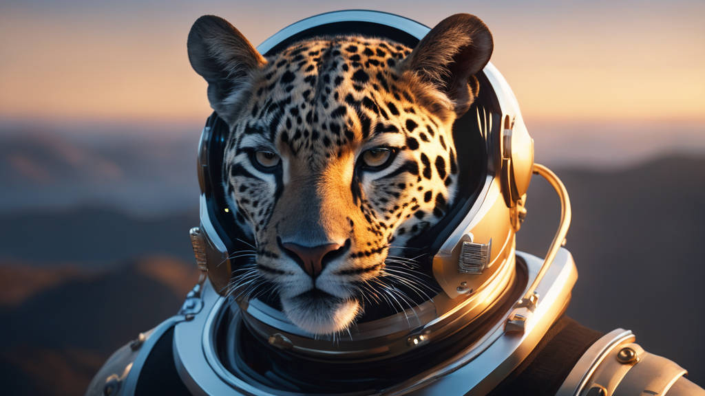 A realistic image of a panther wearing a helmet generated by AI