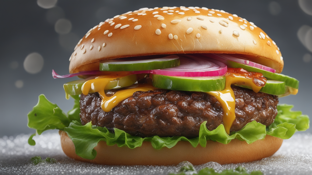 A realistic image of a delicious hamburger generated by AI